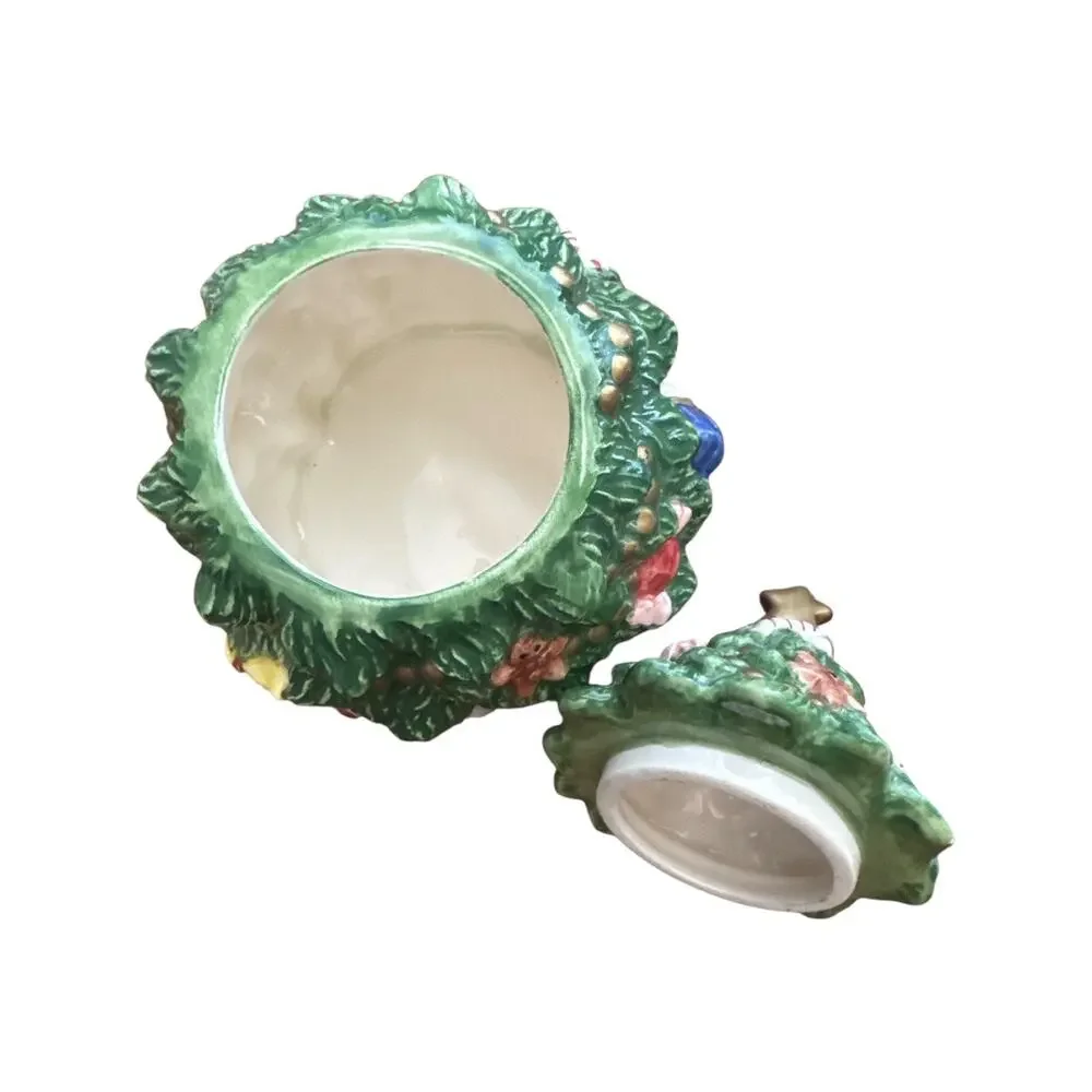 Vintage Fitz & Floyd 1992 Christmas Tree 2 pc Sugar Bowl